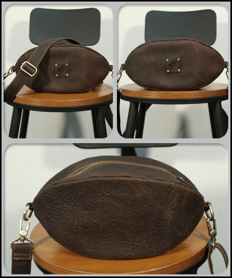 Taiwan Lee Kee Leather Goods Lee Kee Original Genuine Leather Handmade Genuine Leather Football Retro Shoulder Bag No. 513 First Layer Cowhide Bag Leather Original Handmade Genuine Leather Leather Goods