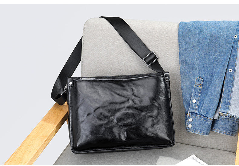 Taiwan Lee Kee Leather Goods Lee Kee Original Handmade Leather Long and Rectangular Cow Leather Messenger Bag No. 6077 First Layer Cowhide Bag Leather Original Handmade Leather Leather Goods