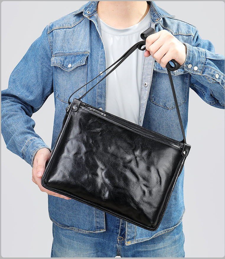Taiwan Lee Kee Leather Goods Lee Kee original handmade leather long rectangular cowhide messenger bag No. 6077 first layer cowhide bag leather original handmade genuine leather leather goods