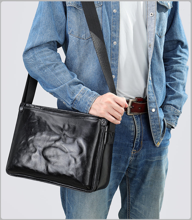 Taiwan Lee Kee Leather Goods Lee Kee original handmade leather long rectangular cowhide messenger bag No. 6077 first layer cowhide bag leather original handmade genuine leather leather goods