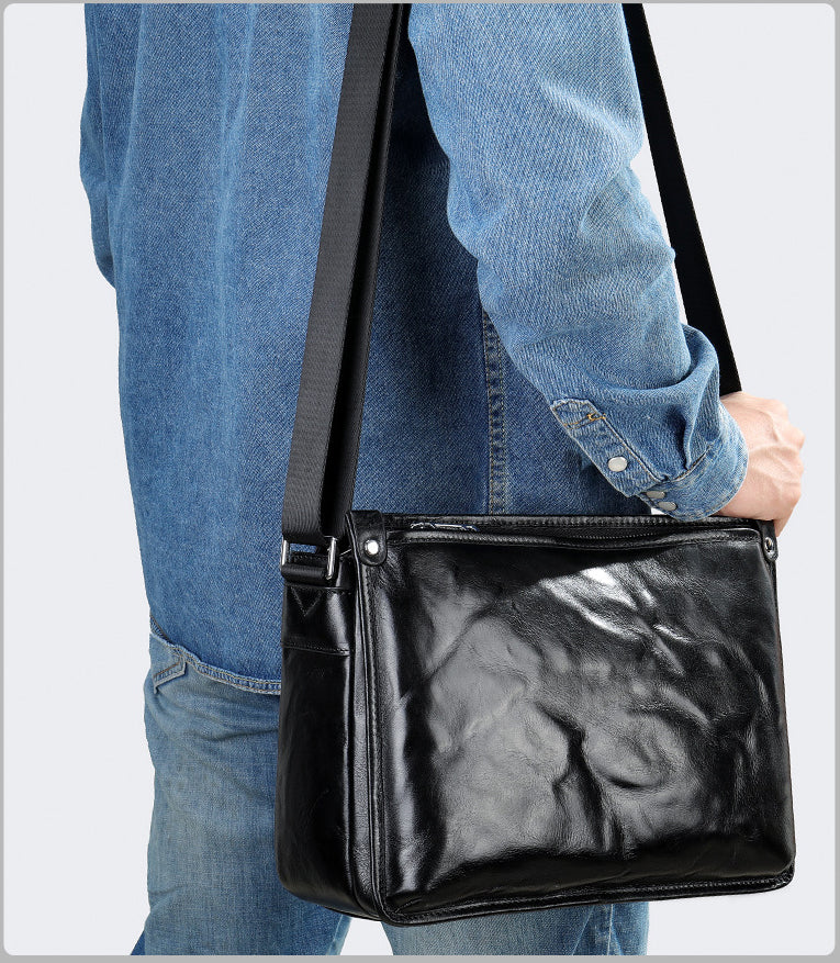 Taiwan Lee Kee Leather Goods Lee Kee original handmade leather long rectangular cowhide messenger bag No. 6077 first layer cowhide bag leather original handmade genuine leather leather goods