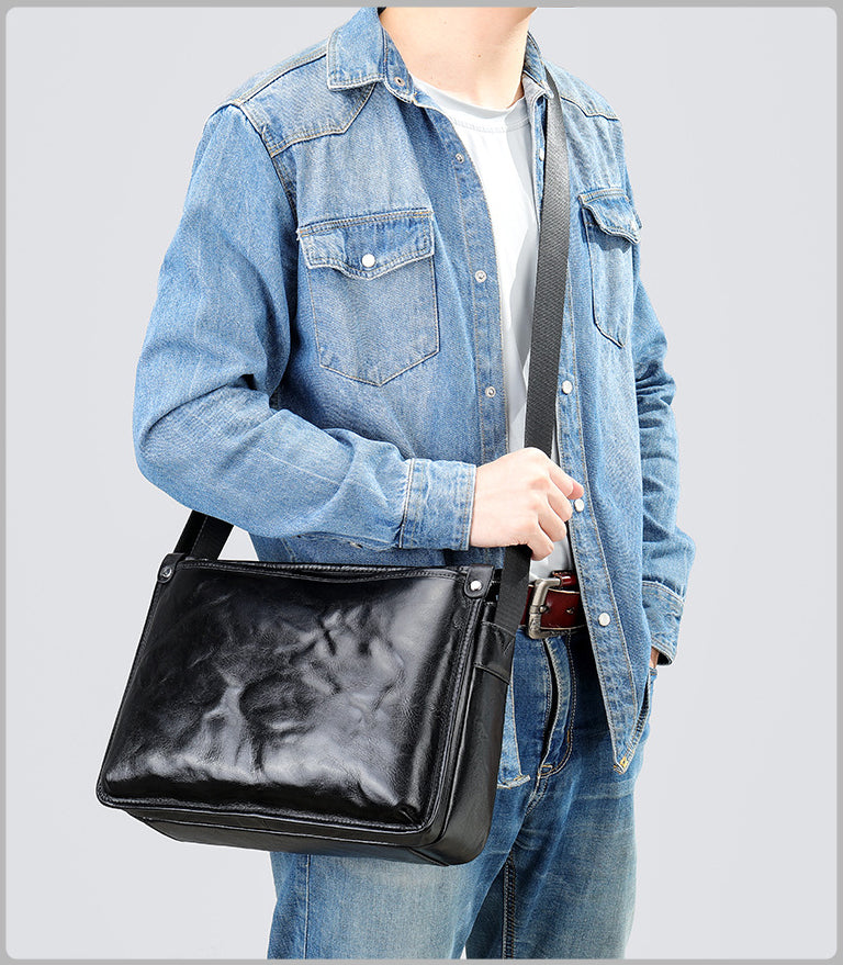 Taiwan Lee Kee Leather Goods Lee Kee original handmade leather long rectangular cowhide messenger bag No. 6077 first layer cowhide bag leather original handmade genuine leather leather goods