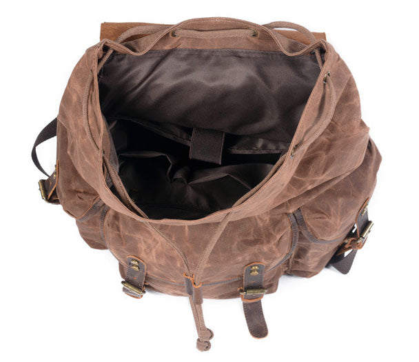 Taiwan Lee Kee Leather Goods Lee Kee original handmade genuine leather vintage waxed canvas drawstring backpack No. 6105 first layer cowhide bag leather original handmade genuine leather leather goods