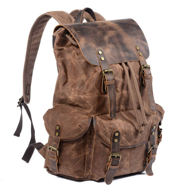 Taiwan Lee Kee Leather Goods Lee Kee original handmade leather vintage waxed canvas drawstring backpack No. 6105 first layer cowhide bag leather original handmade leather leather goods