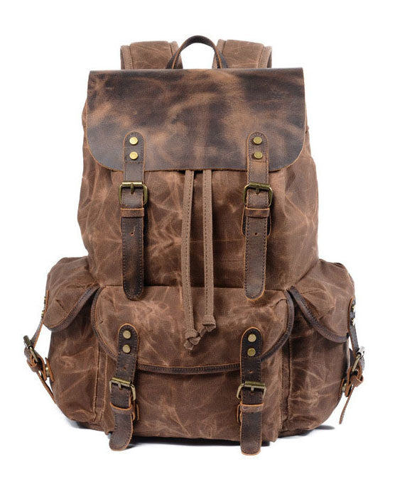 Taiwan Lee Kee Leather Goods Lee Kee original handmade leather vintage waxed canvas drawstring backpack No. 6105 first layer cowhide bag leather original handmade leather leather goods