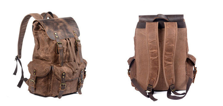 Taiwan Lee Kee Leather Goods Lee Kee original handmade genuine leather vintage waxed canvas drawstring backpack No. 6105 first layer cowhide bag leather original handmade genuine leather leather goods