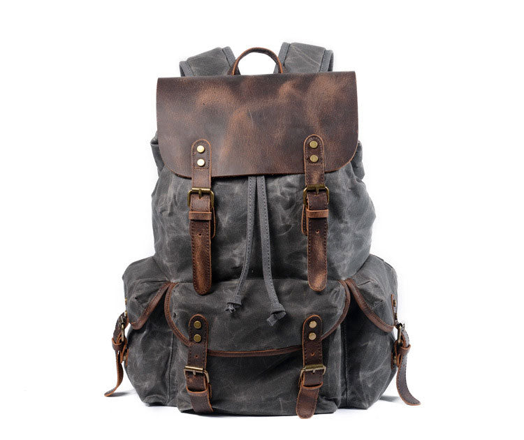 Taiwan Lee Kee Leather Goods Lee Kee original handmade genuine leather vintage waxed canvas drawstring backpack No. 6105 first layer cowhide bag leather original handmade genuine leather leather goods