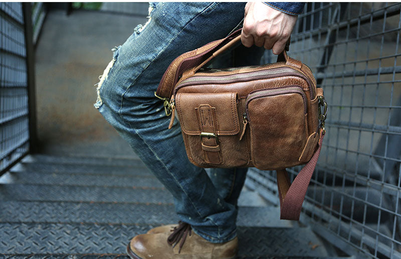 台灣李記皮具 頭層牛皮 方盒型斜挎包 頭層牛皮郵差包包 皮革 原創手工真皮 皮件