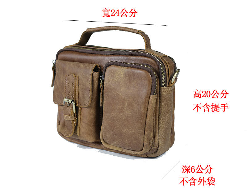 台灣李記皮具 頭層牛皮 方盒型斜挎包 頭層牛皮郵差包包 皮革 原創手工真皮 皮件