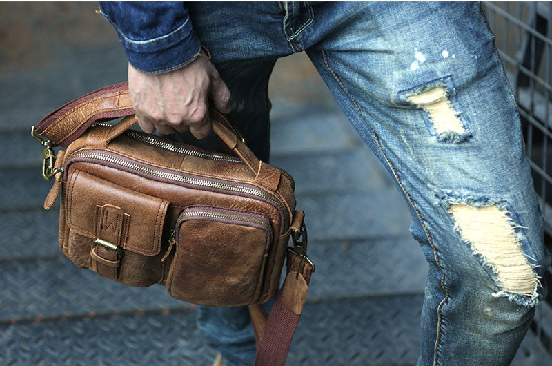 台灣李記皮具 頭層牛皮 方盒型斜挎包 頭層牛皮郵差包包 皮革 原創手工真皮 皮件