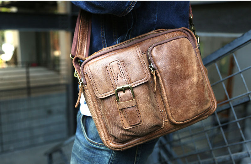 台灣李記皮具 頭層牛皮 方盒型斜挎包 頭層牛皮郵差包包 皮革 原創手工真皮 皮件