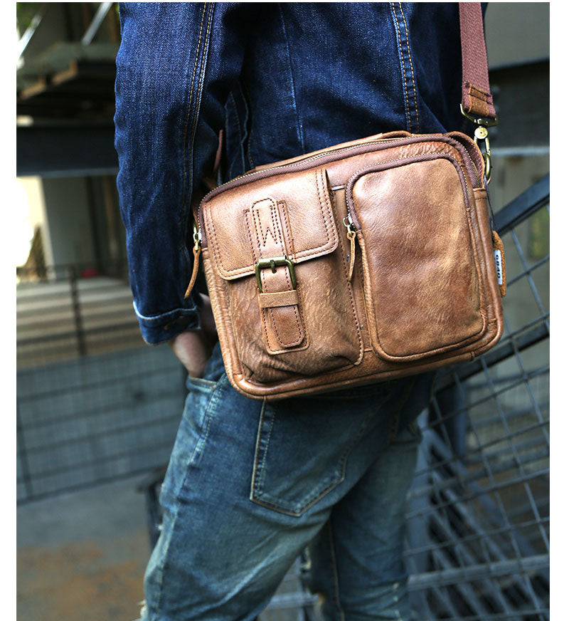 台灣李記皮具 頭層牛皮 方盒型斜挎包 頭層牛皮郵差包包 皮革 原創手工真皮 皮件