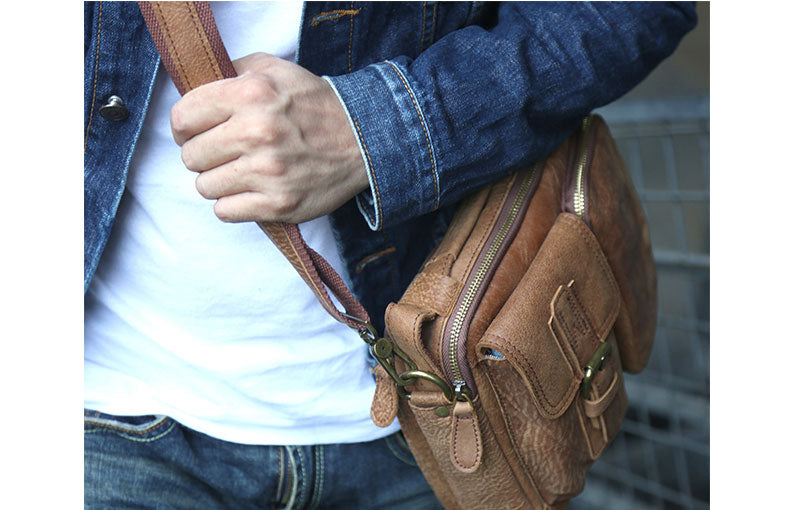 台灣李記皮具 頭層牛皮 方盒型斜挎包 頭層牛皮郵差包包 皮革 原創手工真皮 皮件