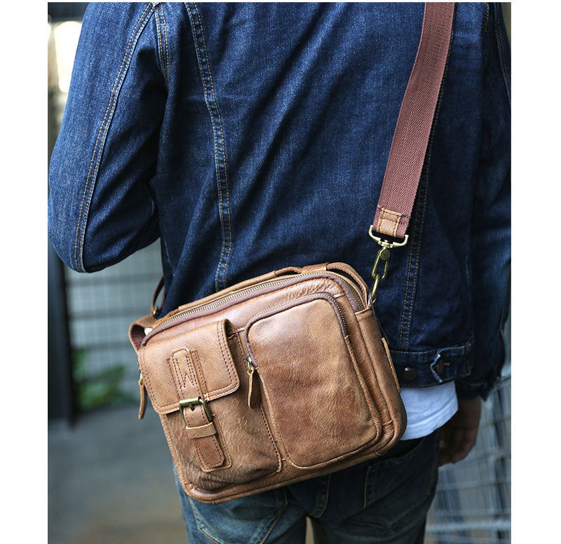 台灣李記皮具 頭層牛皮 方盒型斜挎包 頭層牛皮郵差包包 皮革 原創手工真皮 皮件