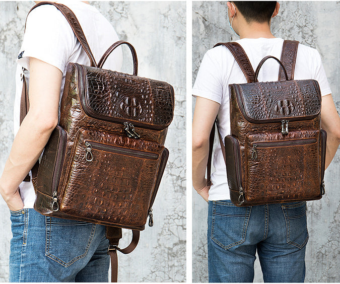 台灣李記皮具 李記 原創真皮手工 鱷紋牛革 旅行背包7331號 頭層牛皮包包 皮革 原創手工真皮 皮件