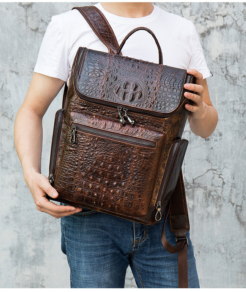 台灣李記皮具 李記 原創真皮手工 鱷紋牛革 旅行背包7331號 頭層牛皮包包 皮革 原創手工真皮 皮件