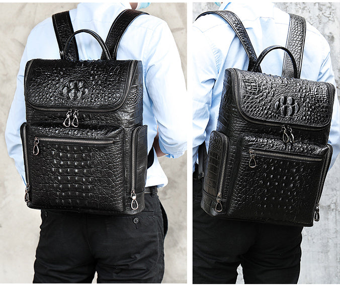 台灣李記皮具 李記 原創真皮手工 鱷紋牛革 旅行背包7331號 頭層牛皮包包 皮革 原創手工真皮 皮件