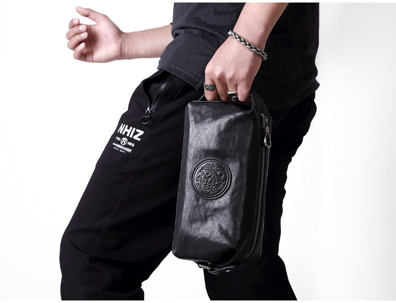 Taiwan Lee Kee Leather Goods Lee Kee Original Handmade Leather Wind Pattern Totem Handbag No. 8013 First Layer Cowhide Bag Leather Original Handmade Leather Leather Goods