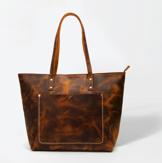 Taiwan Lee Kee Leather Goods Lee Kee original handmade leather frosted zipper open pocket retro tote bag No. 8711 first layer cowhide bag leather original handmade leather leather goods