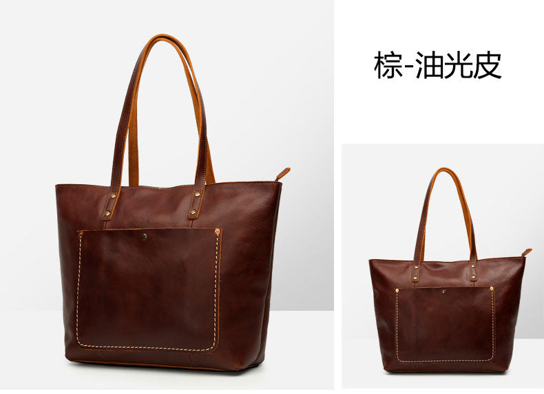 Taiwan Lee Kee Leather Goods Lee Kee original handmade leather frosted zipper open pocket retro tote bag No. 8711 first layer cowhide bag leather original handmade leather leather goods