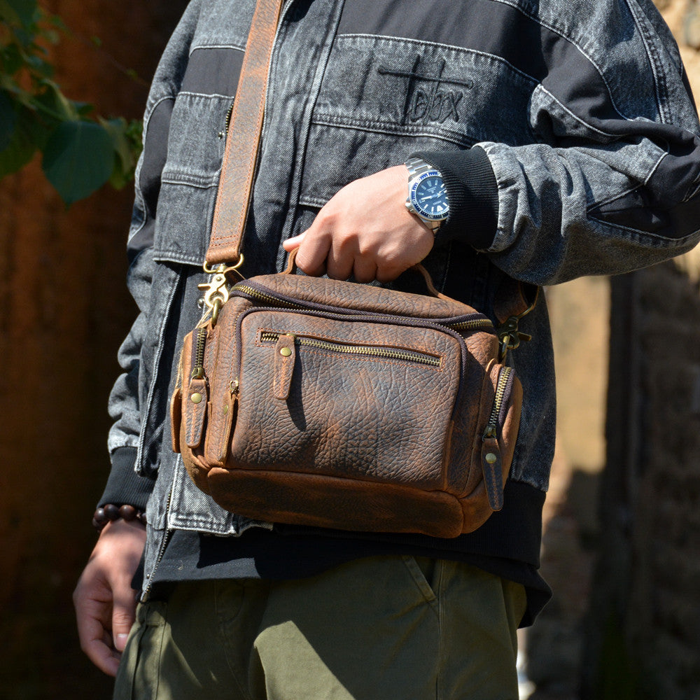 Taiwan Lee Kee Leather Goods Lee Kee original genuine leather handmade mad cow leather elephant pattern shoulder bag portable small messenger bag No. 9904 first layer cowhide bag leather original handmade genuine leather leather goods