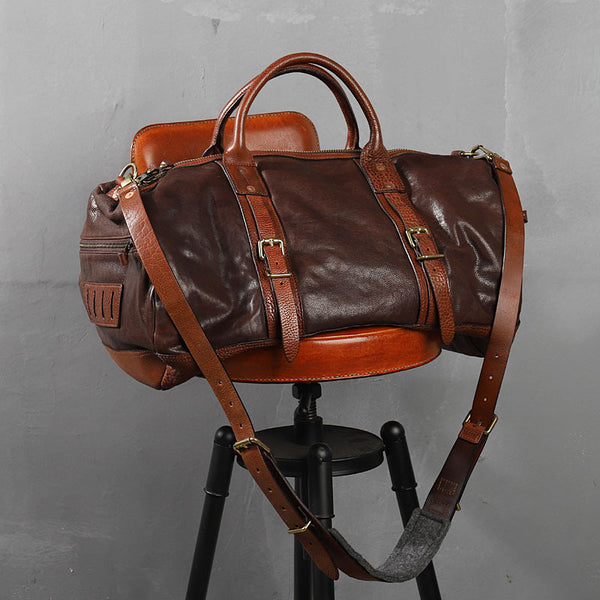 Taiwan Lee Kee Leather Goods Lee Kee Original handmade genuine leather Original handmade vegetable tanned cow leather for heavy industry Large capacity travel bag No. KB0116 First layer cowhide bag Leather Original handmade genuine leather Leather goods