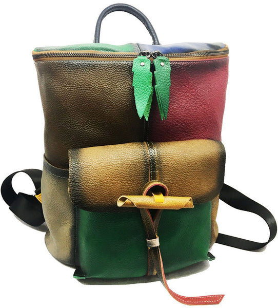 台灣李記皮具 李記 原創真皮手工 隨機皮料源 拼接後背包 1155號 頭層牛皮包包 皮革 原創手工真皮 皮件