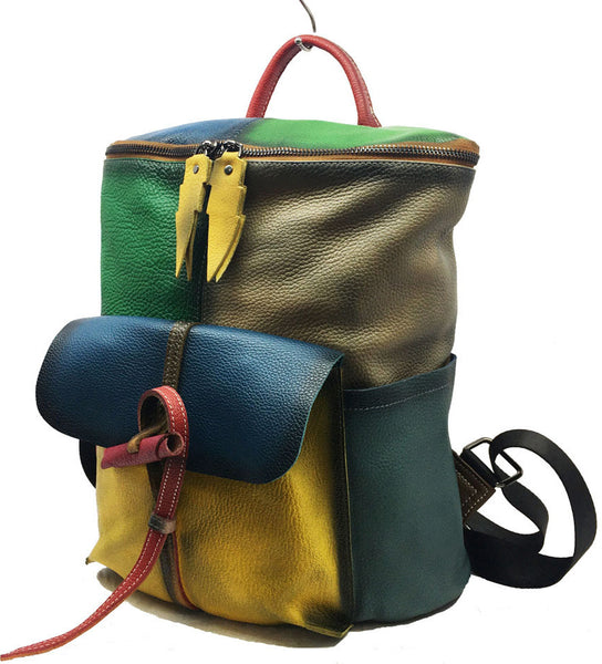 台灣李記皮具 李記 原創真皮手工 隨機皮料源 拼接後背包 1155號 頭層牛皮包包 皮革 原創手工真皮 皮件