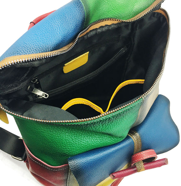 台灣李記皮具 李記 原創真皮手工 隨機皮料源 拼接後背包 1155號 頭層牛皮包包 皮革 原創手工真皮 皮件