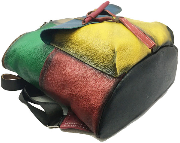 台灣李記皮具 李記 原創真皮手工 隨機皮料源 拼接後背包 1155號 頭層牛皮包包 皮革 原創手工真皮 皮件