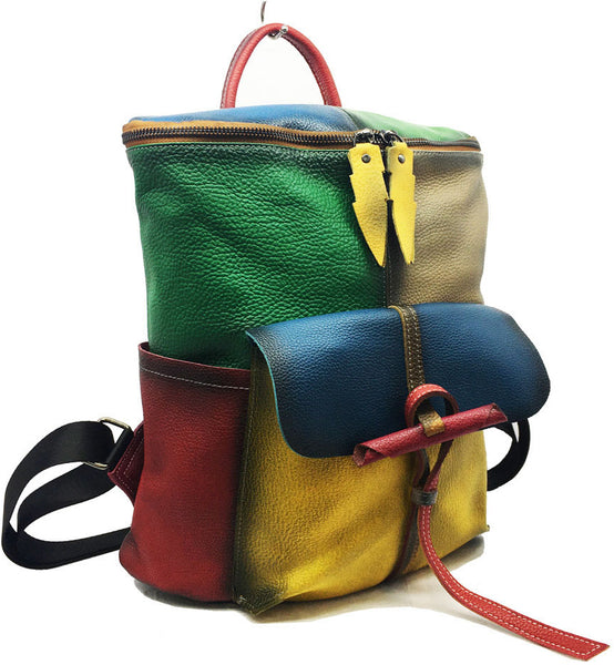 台灣李記皮具 李記 原創真皮手工 隨機皮料源 拼接後背包 1155號 頭層牛皮包包 皮革 原創手工真皮 皮件