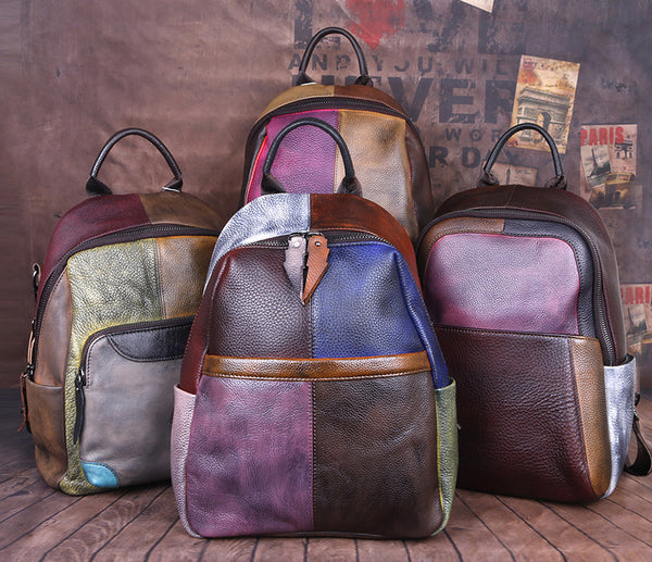 台灣李記皮具 李記 原創真皮手工 頭層牛皮 撞色系拼皮 手工擦色後背包 7C305號 頭層牛皮包包 皮革 原創手工真皮 皮件