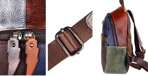 台灣李記皮具 李記 原創真皮手工 頭層牛皮 撞色系拼皮 手工擦色後背包 7C305號 頭層牛皮包包 皮革 原創手工真皮 皮件