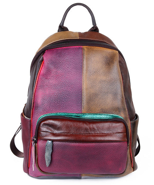 台灣李記皮具 李記 原創真皮手工 頭層牛皮 撞色系拼皮 手工擦色後背包 7C305號 頭層牛皮包包 皮革 原創手工真皮 皮件