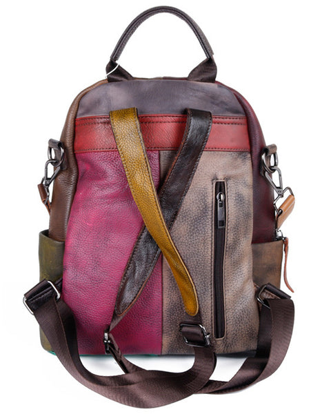 台灣李記皮具 李記 原創真皮手工 頭層牛皮 撞色系拼皮 手工擦色後背包 7C305號 頭層牛皮包包 皮革 原創手工真皮 皮件