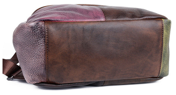 台灣李記皮具 李記 原創真皮手工 頭層牛皮 撞色系拼皮 手工擦色後背包 7C305號 頭層牛皮包包 皮革 原創手工真皮 皮件