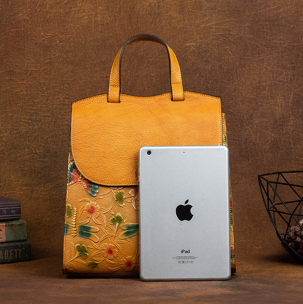 台灣李記皮具 李記 原創真皮手工 蜻蜓ボ蝴蝶浮花 頭層牛皮後背包 8C320號 頭層牛皮包包 皮革 原創手工真皮 皮件