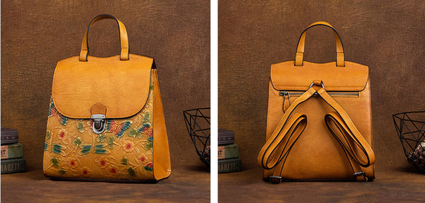 台灣李記皮具 李記 原創真皮手工 蜻蜓ボ蝴蝶浮花 頭層牛皮後背包 8C320號 頭層牛皮包包 皮革 原創手工真皮 皮件