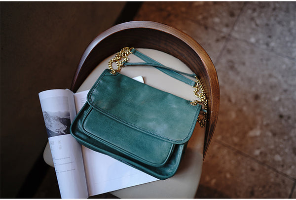 Taiwan Lee Kee Leather Goods Lee Kee original handmade leather tanned leather chain postman small square bag M6207 first layer cowhide bag leather original handmade leather leather goods