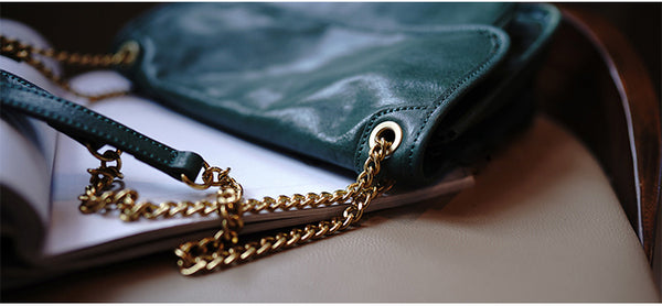 Taiwan Lee Kee Leather Goods Lee Kee original handmade leather tanned leather chain postman small square bag M6207 first layer cowhide bag leather original handmade leather leather goods