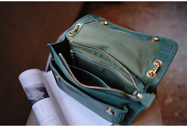 Taiwan Lee Kee Leather Goods Lee Kee original handmade leather tanned leather chain postman small square bag M6207 first layer cowhide bag leather original handmade leather leather goods