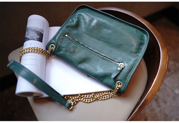 Taiwan Lee Kee Leather Goods Lee Kee original handmade leather tanned leather chain postman small square bag M6207 first layer cowhide bag leather original handmade leather leather goods