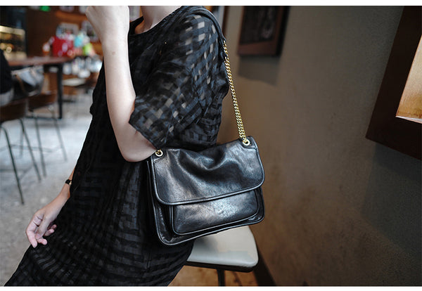 Taiwan Lee Kee Leather Goods Lee Kee original handmade leather tanned leather chain postman small square bag M6207 first layer cowhide bag leather original handmade leather leather goods