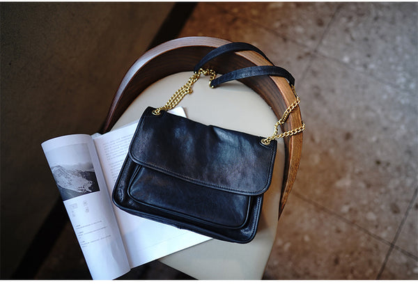 Taiwan Lee Kee Leather Goods Lee Kee Original Handmade Leather Tanned Leather Chain Postman Small Square Bag M6207 First Layer Cowhide Bag Leather Original Handmade Leather Leather Goods