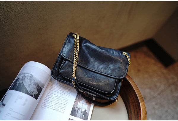 Taiwan Lee Kee Leather Goods Lee Kee Original Handmade Leather Tanned Leather Chain Postman Small Square Bag M6207 First Layer Cowhide Bag Leather Original Handmade Leather Leather Goods