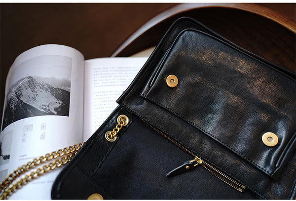 Taiwan Lee Kee Leather Goods Lee Kee Original Handmade Leather Tanned Leather Chain Postman Small Square Bag M6207 First Layer Cowhide Bag Leather Original Handmade Leather Leather Goods