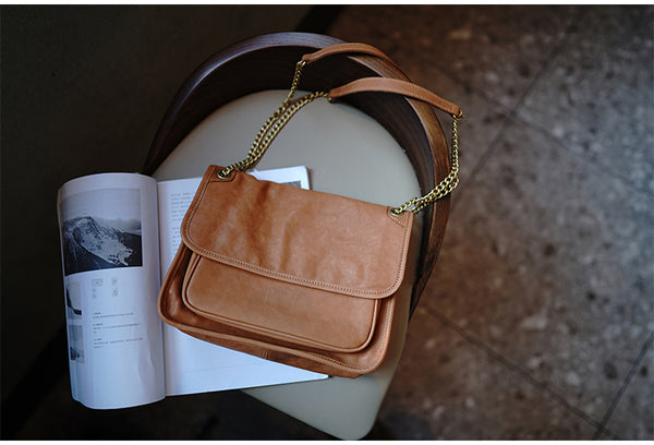 Taiwan Lee Kee Leather Goods Lee Kee original handmade leather tanned leather chain postman small square bag M6207 first layer cowhide bag leather original handmade leather leather goods