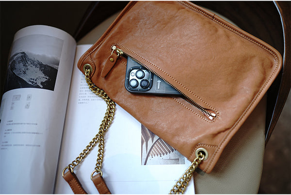 Taiwan Lee Kee Leather Goods Lee Kee original handmade leather tanned leather chain postman small square bag M6207 first layer cowhide bag leather original handmade leather leather goods