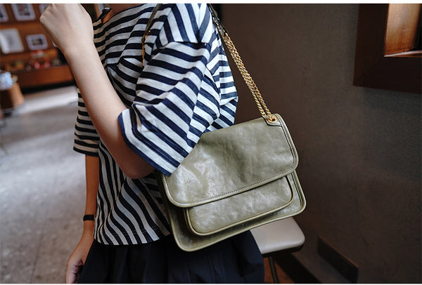 Taiwan Lee Kee Leather Goods Lee Kee original handmade leather tanned leather chain postman small square bag M6207 first layer cowhide bag leather original handmade leather leather goods