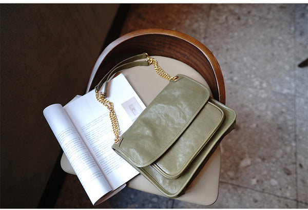 Taiwan Lee Kee Leather Goods Lee Kee original handmade leather tanned leather chain postman small square bag M6207 first layer cowhide bag leather original handmade leather leather goods